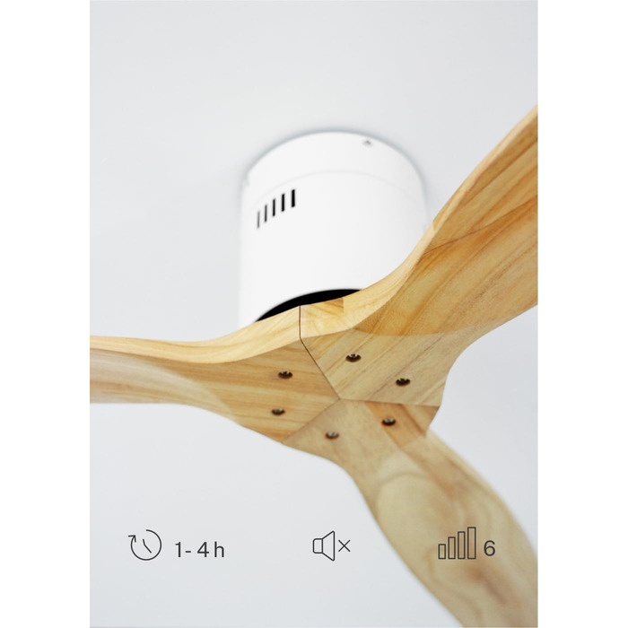 Вентилятор стельовий Windcalm Natural Wood M з пультом, Ø132 см, 40W, 6 швидкостей, літо/зима, дерев'яні лопаті, без світла