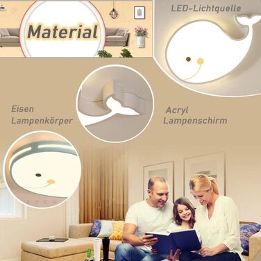 LED Ceiling Lamp, Dolphin Shape, Dimmable with Remote Control, Boy Girl Baby Kids Children's Room Lamps Ceiling, Children's Room, Bedroom Lamp, Room Lighting, Chandelier, White, 50cm