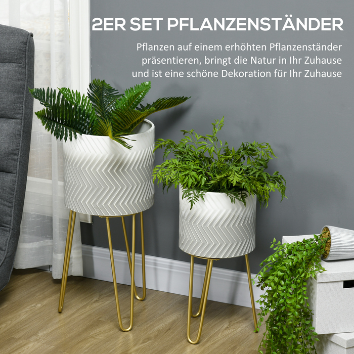 Outsunny 2-Piece Flower Pot Stand Planter Stand Shelf for Living Room & Balcony Made of Metal, Modern Design