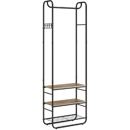 VASAGLE Coat Rack, Clothes Rack, with Shoe Storage, Shoe Shelf, for Entryway, Bedroom, 58 x 28 x 181 cm, Scandinavian, Matte White-Gold Oak HSR81WN (Ink Black + Camel Brown)