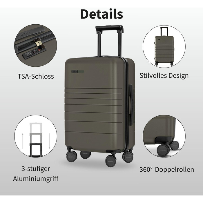 Валіза ETERNITIVE з полікарбонату та ABS: легка, з колесами 360°, TSA-замок, ручна валіза (оливковий, набір 2 шт. S+M)