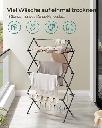 Стійка для сушіння білизни SONGMICS LLR770B01, складна, сталева, 37x75x135 см, для дому та вулиці