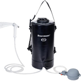 WILD HEAT Camping Shower 12L Portable Shower for Camping with Foot Pump and Shower Bag Backpack for Camping (12L, Black)