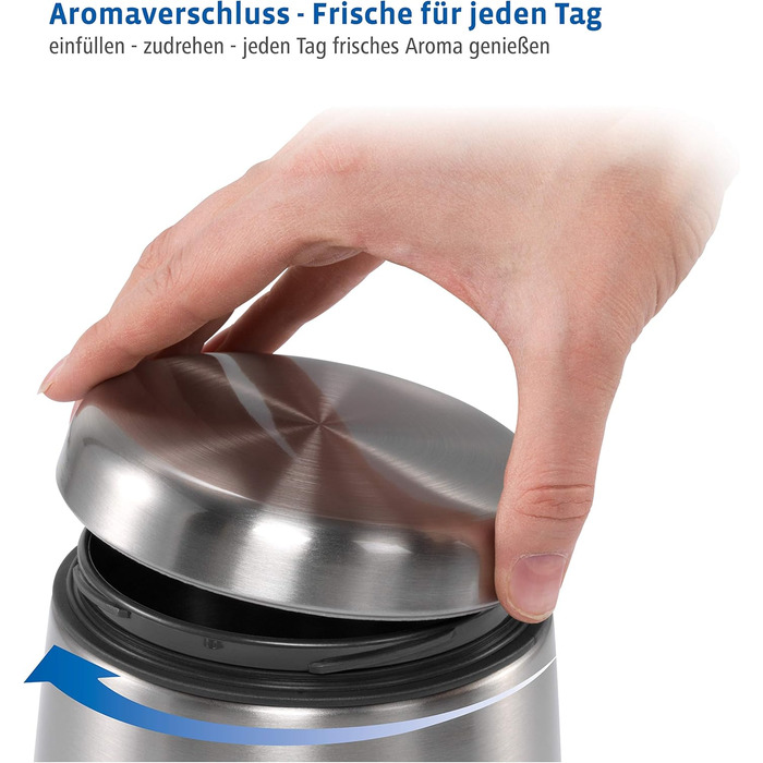 Stainless Steel Coffee Canister 500g (airtight stainless steel canister including magnetic measuring spoon in the lid, anti-fingerprint coffee container, coffee box for storing 500g of ground coffee/beans) silver