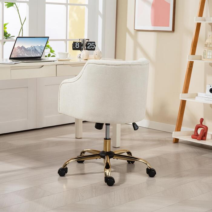 HOMCOM Home Office Chair, Swivel Desk Chair, Height-Adjustable Office Chair with Rocking Function, Linen Look, Vanity Chair for Bedroom, Study, Beige | Aosom
