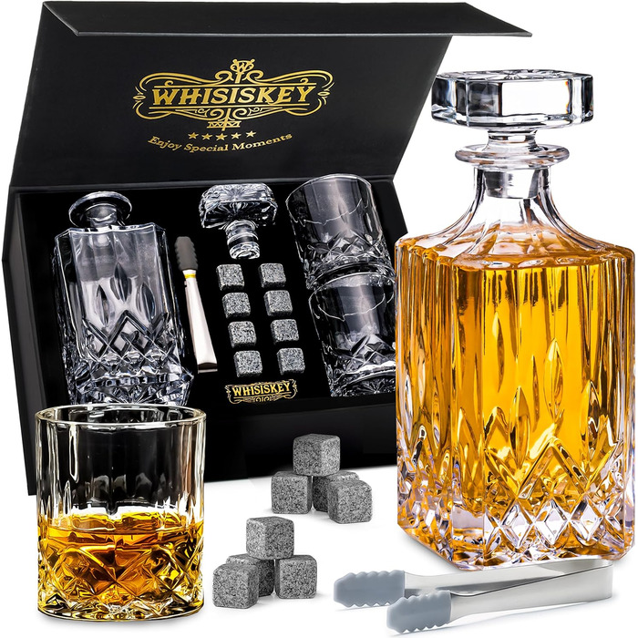 Набір віскі WHISISKEY: декантик 700 мл, 2 келихи, 8 каменів для охолодження. Ідеальний подарунок для чоловіка