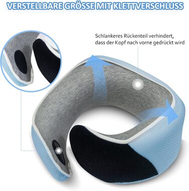 Подушка для шиї Proglobe, 100% Memory Foam, ортопедична, для подорожей (літак, авто, поїзд), з 3D-маскою для сну, сітчаста сумка (світло-блакитна)