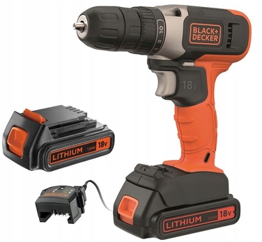 Акумуляторний шуруповерт Black+Decker 18 В BCD001C2-QW