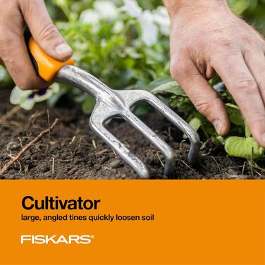 Набір садових інструментів Fiskars 3 шт: антикорозійна лопатка, граблі та культиватор для саду, ергономічні ручки, для посадки на вулиці, подарунок для жінок
