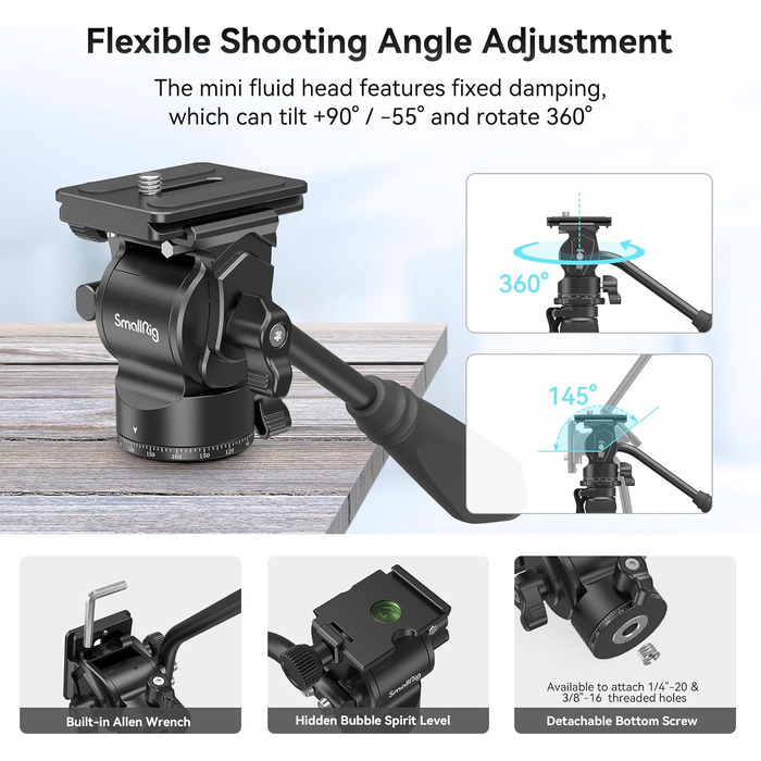 SMALLRIG 71' штатив для відео з пливним упором, алюмінієвий штатив для камери, 360° панорамний відео штатив для подорожей, регулювання висоти від 5 до 21.5 метрів, максимальне навантаження 15 кг, навантаження на пливний упор 3 кг, CT180 – 3760B