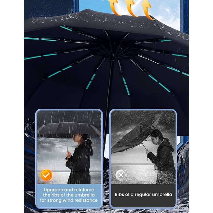 MidingChai Парасолька-зонт Штормостійка, велика, з захистом від УФ, автоматична, портативна, XXL для гольфу, подорожей та відпочинку, чорна (для чоловіків та жінок)