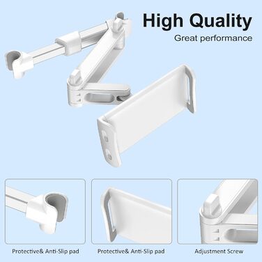 Підголівник для заднього сидіння авто, обертається на 360°, регульований, тримач для планшету/телефону, сумісний з усіма планшетами 4'-11', телефонами, iPhone, iPad Air Mini, білий