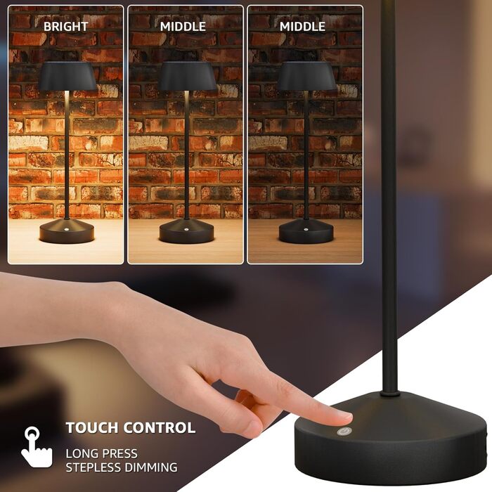 Світлодіодні настільні лампи сонячні LED 2 шт. для вулиці 3000K з сенсорним вимикачем, акумуляторні, димовані, IP44 для кемпінгу, саду, балкону, тераси