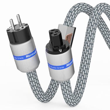 Hi-End мережевий кабель Monosaudio P083 1.5м, мідний екранований OFC Audiophil, 2-полюсний шнур живлення Schuko-IEC C15 для підсилювача, DVD, сабвуфера та декодера