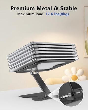 Adjustable Laptop Stand for Desk - Portable Aluminum Laptop Riser, Foldable, Fits HP 10-16 Inch Laptops, Black