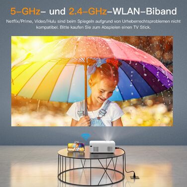 Портативний проєктор Mini Beamer: 1080P Full HD, 600 ANSI, WiFi 6, Bluetooth, 4K, автофокус, корекція трапеції, 50% зум, 360° обертання для дому та мобільного використання