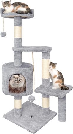 Котячий будиночок Kratzbaum 112 см з дряпальною колоною та платформою, сірий