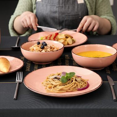 Сервіз Vancasso Serie Navia Teller, 32 елементи, на 8 осіб, сучасний дизайн (Рожевий, 16 елементів)