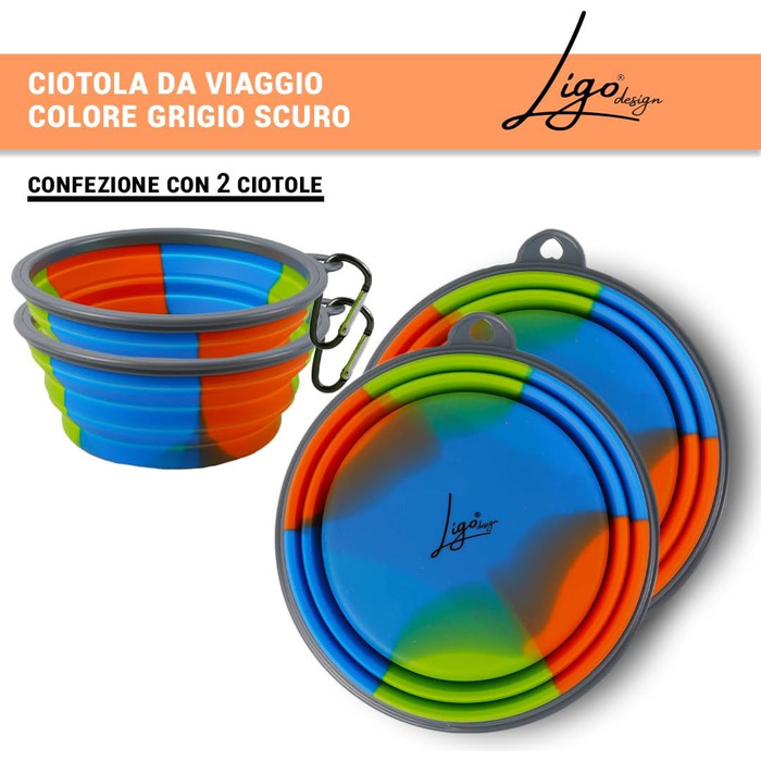 Набір мисок для собак Ligo EBBY (2 шт.) - дорожні, складні, 650 мл, темно-сірий