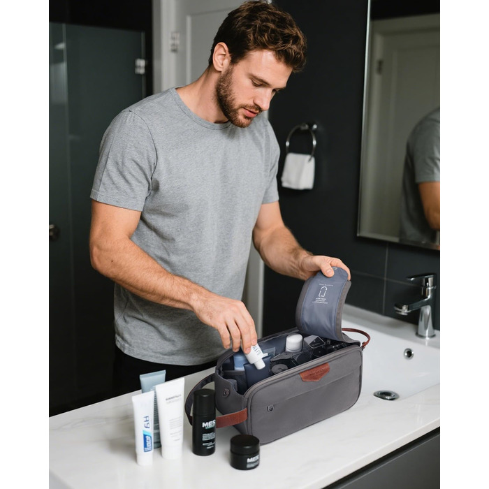 Чоловіча дорожня косметичка ECOHUB, водонепроникна, з великим відділенням та відділенням для мокрого одягу, з переробленого PET, з подвійною блискавкою, сірого кольору