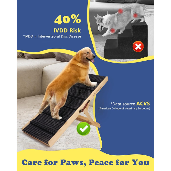 Сходинки для собак до ліжка та дивану – захист суглобів, антиковзаючі, складані, регульовані, портативні, для собак до 16 кг (до 30 кг)
