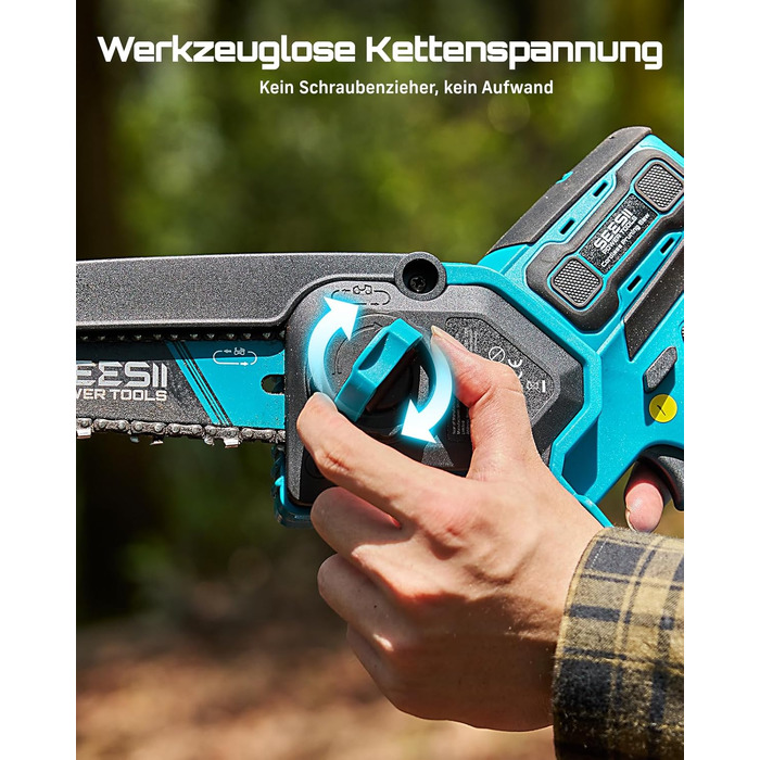 SEESII Безщіткова міні-пилка 6 дюймів, ручна акумуляторна пилка з 2 * 4000 mAh акумуляторами, одноручна акумуляторна пилка з автоматичним змащенням, сумісна з акумулятором Makita 18V, електрична пилка для дерева, гілок 6 дюймів безщіткова (6+8 дюймів безщ