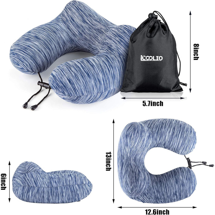 Подушка для шиї у подорожах: надувна, для автомобіля та літака, з маскою для сну, блакитна