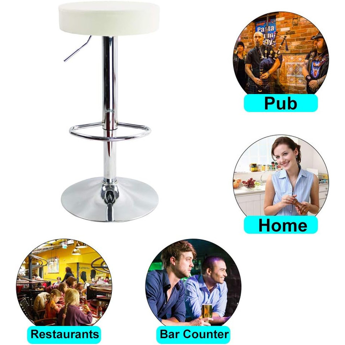 KKTONER Adjustable Height Swivel Bar Stool - SPA, Office & Beauty - PU Leather (White)