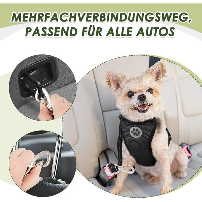 Автогурт для собак у машину, 2 шт. Безпечний ремінь для собак з амортизацією, регульований ремінь для собак з універсальним з'єднувачем, для подорожей на авто, (Чорний)
