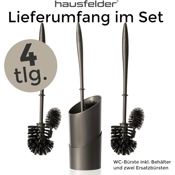Торгова щітка для унітазу Hausfelder з очищувачем краю, чорна – щітка для прибирання під обідком унітазу з тримачем та 2 запасними щітками, стабільний набір для унітазу з щіткою для краю
