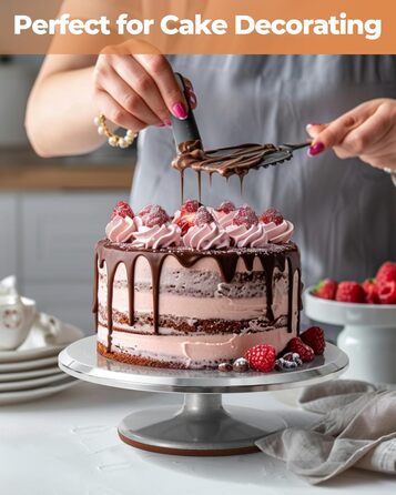 Підставка для тортів Kootek з поворотним столом, 30.5 см, згладжувач для крему 32.8 см, силіконовий шпатель, сервер для тортів, набір для декорування тортів, сріблястий