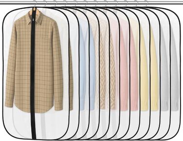 12 містких мішечків для одягу Dntorx 100 x 60 см, PEVA, прозорі, з блискавкою. Захист для костюмів, сорочок, суконь, пальто.