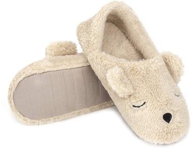 Тапочки плюшеві для дому FakeFace, пара, з милим ведмедиком, розмір 38/39 EU, бежеві