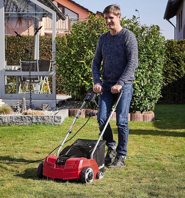 Einhell Electric Scarifier-Aerator GC-SA 1231/1 (230 V, up to 300 m², 1.2 W, 28l collection bag, ball-bearing roller + aerator roller, 3 depth settings, foldable guide bar)