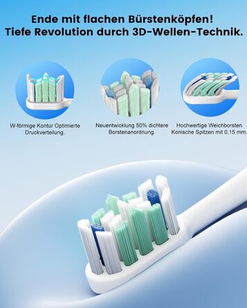 Електрична зубна щітка зі звуковими вібраціями, 5 режимів, таймер 30с, для відбілювання зубів за 2 тижні, 8 змінних насадок з м'якою 3D-щіткою, IPX7, 8 насадок