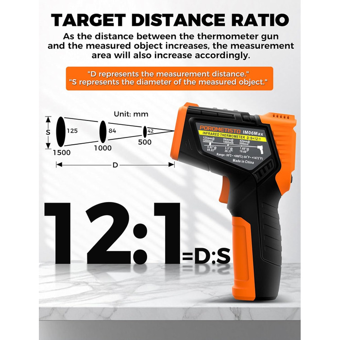 Інфрачервоний термометр лазерний IM06MAX з K-типом зонда (-50°C до 800°C) для промисловості, HVAC, приготування їжі та ремонту авто