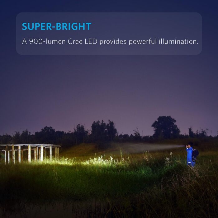 Ліхтарик Anker Bolder LC90 LED, 900 люмен, водонепроникний IP65, акумуляторний, зум, для кемпінгу, туризму, надзвичайних ситуацій, 5 режимів світла, CREE LED