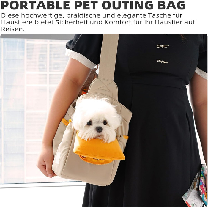 Транспортна сумка для собак, котів та кроликів – складана переноска з безпечним замком, сіткою для вентиляції та бічними кишенями – практична переноска для подорожей (Бежева/Хакі, 34x16x25/40x14x25 см)