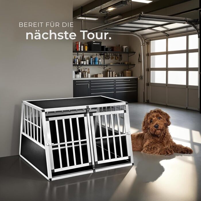 Транспортна переноска для собак tectake® Double XL - переноска для авто та дому, алюміній, 97 x 90 x 69,5 см