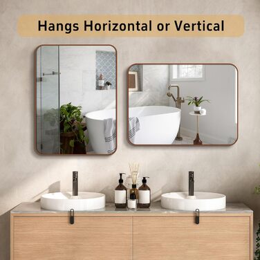 Дзеркало для ванної кімнати на стіну, титан, металевий каркас, з заокругленими кутами, прямокутне, 40,6 x 50,8 см