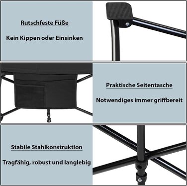 Кемпінгове ліжко Alpidex: розкладне, з кишенею, для відпочинку та гостей, чорне