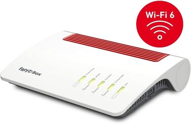 Роутер FRITZ!Box 5590 Fiber: Wi-Fi 6, Mesh, DECT, 2.5 Gbps LAN, для підключення до оптоволоконного інтернету, білий/червоний