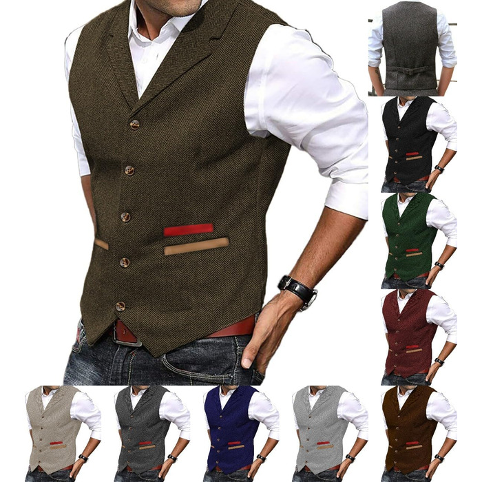 Твідова жилетка для полювання, коричнева, в стилі ретро/вінтаж, ідеальна для весілля та повсякденного носіння