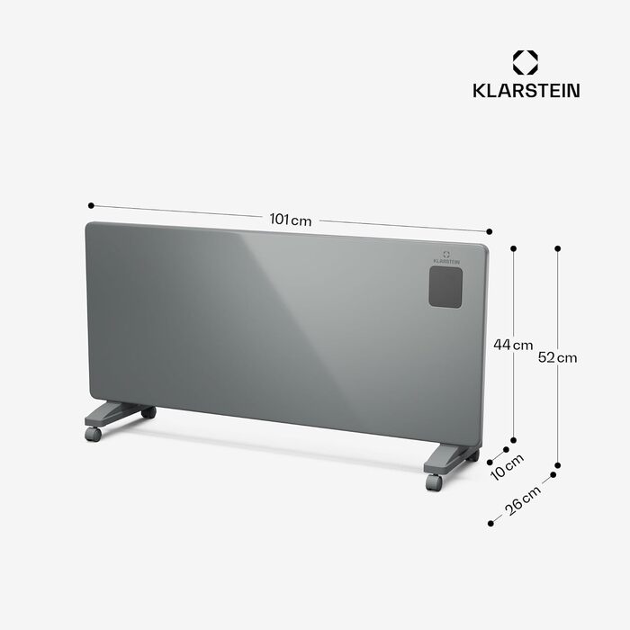 Klarstein Bansin Crystal Smart конвекторний обігрівач – 1500 Вт, настінний/вільний, LED-дисплей, керування через додаток, енергоефективний, захист від перегріву та замерзання, блокування від дітей, ідеально для вітальні