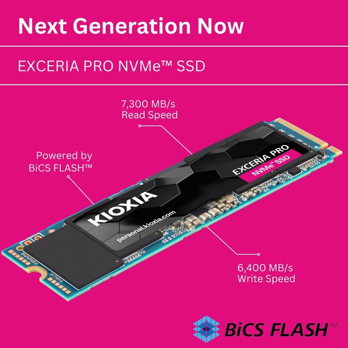 SSD KIOXIA Exceria Pro 2TB NVMe PCIe 4.0 M.2 - Швидкість 7300MB/s, 800K IOPS