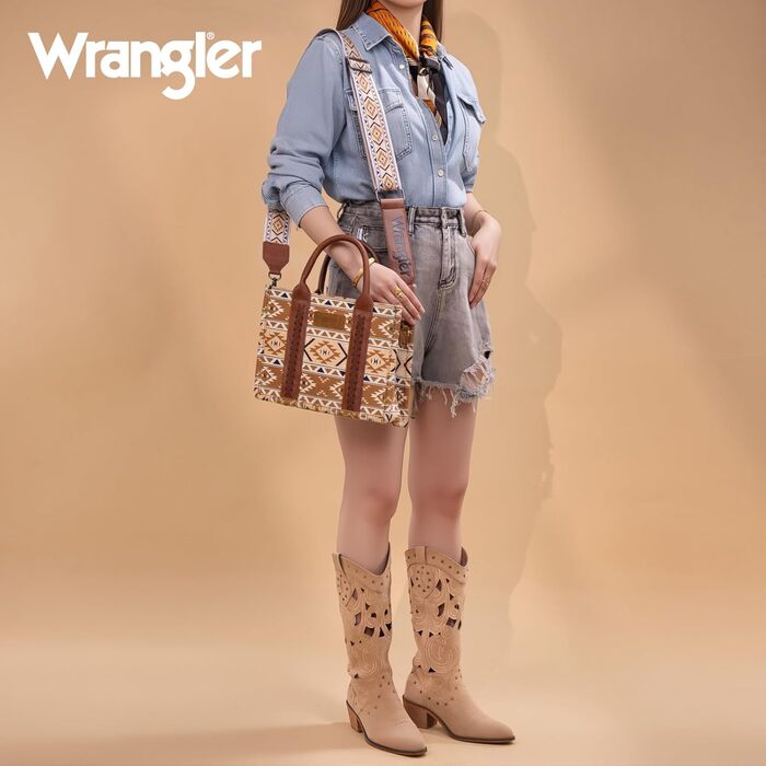 Сумка жіноча Wrangler в стилі вестерн, візерунок ацтеків, коричнева (ремінець як гітарний ремінь)
