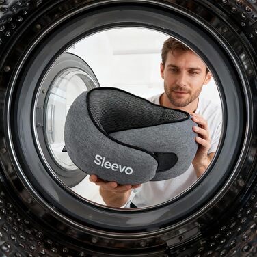 Подушка для шиї в літак з капюшоном та Memory Foam – Подушка-білка, подушка для сну та подорожей – Ергономічна подушка для подорожей, захист від світла & Пральна, з сумкою – Чорний (M) (Сірий M)