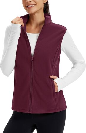 TACVASEN жіноча флісова жилетка для активного відпочинку, без рукавів, тепла жилетка з кишенями на блискавці, спортивна жилетка для жінок, колір: бордовий