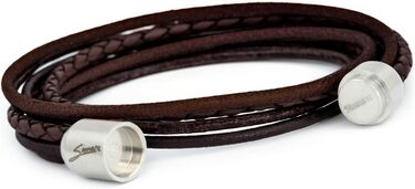 Браслет шкіряний Echtleder (Німеччина) унісекс з магнітною застібкою, 3XL (21-22 см), коричнево-срібний