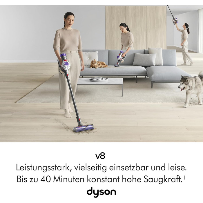 Бездротовий пилосос Dyson V8 Origin: потужність 130 AW, до 40 хв роботи, технологія Motorbar, видаляє шерсть тварин